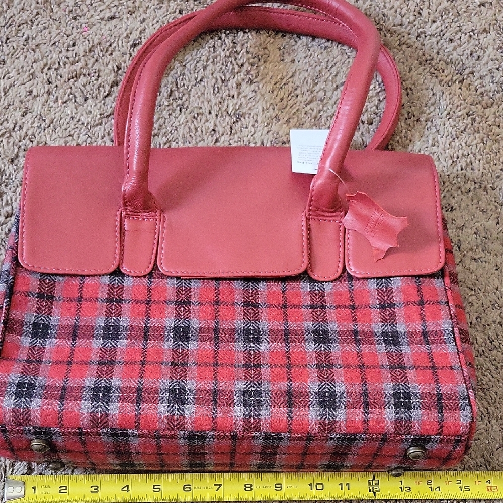 Red Leather and Plaid Large Purse/tote. New